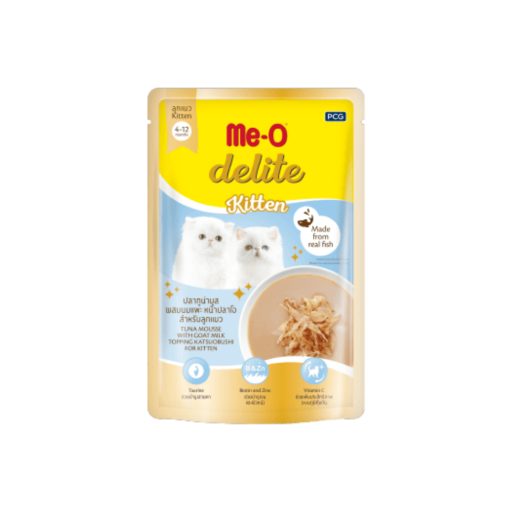Me-O Delite Wet Cat Food Tuna Mousse With Goat Milk Topping Katsuobushi For Kitten