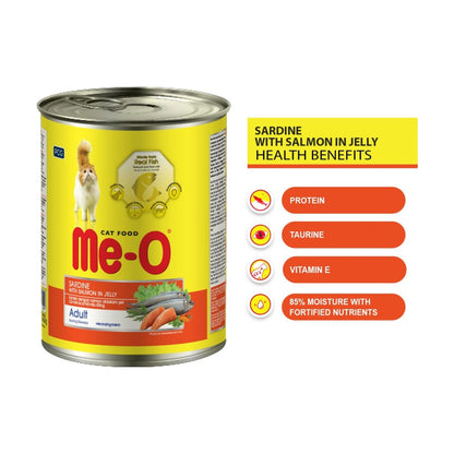 Me-O Adult Wet Cat Food Can Sardine With Salmon In Jelly