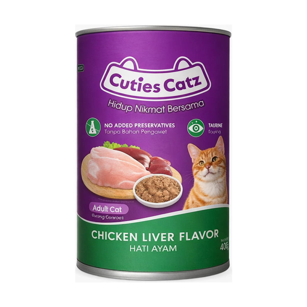 Cuties Catz Adult Wet Cat Food Can Chicken Liver Flavor